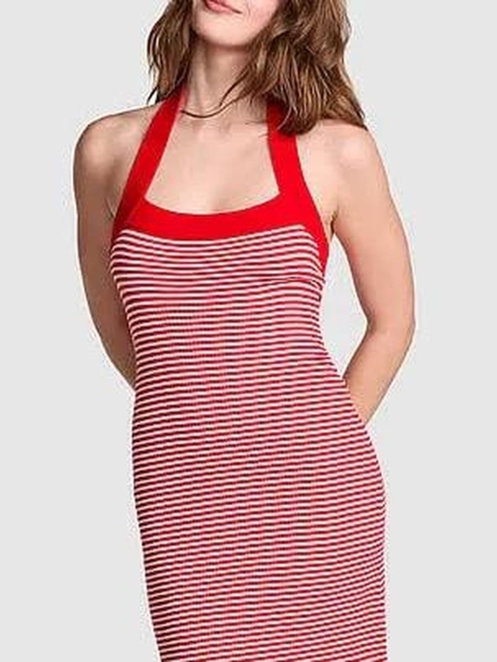 Frankie's Bikinis Red & White Striped Halter Cover-Up Dress